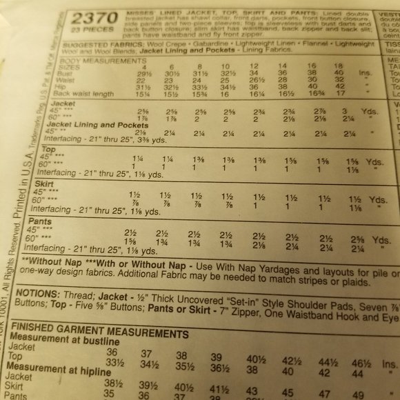 ✅2370 McCalls Sz 8 Sewing Pattern Misses Lined Jack - Picture 6 of 6
